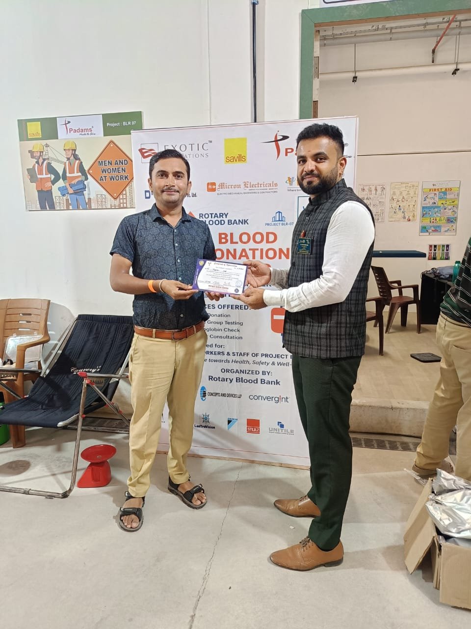 Donors and volunteers at a blood collection event